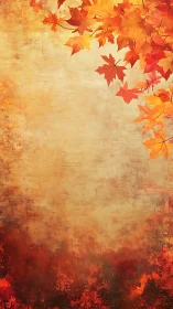 Autumn maple leaves frame textured vertical parchment space