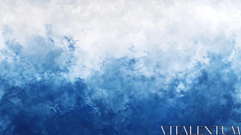 Abstract blue and white textured painting with cloud and ocean vibes.