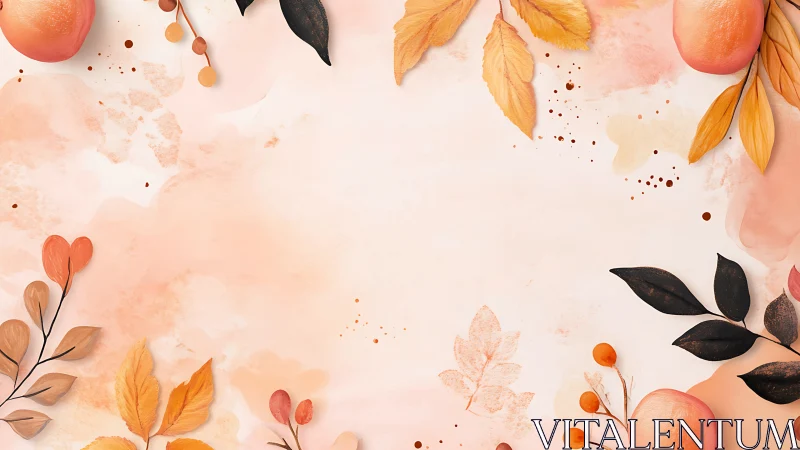 Soft autumn fruit and foliage frame in cozy peach hues.