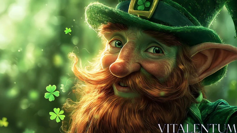 Rendered leprechaun portrait shows detailed facial features