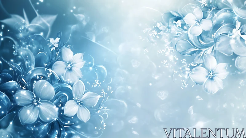 Ethereal White Blooms Against Luminous Blue Gradient.