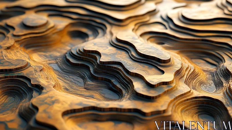 Layered topographic relief in warm metallic 3D surfaces.
