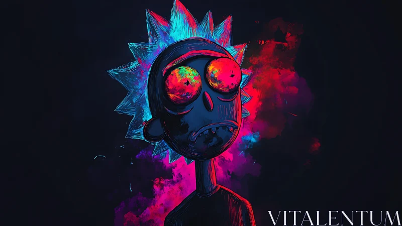 Neon cosmic misfit stares into glitchy ultraviolet infinity.