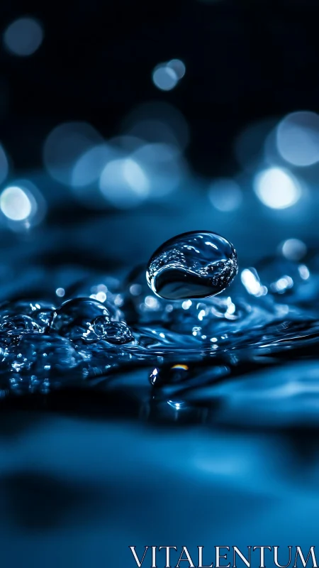 High-speed macro capture of suspended blue water droplet