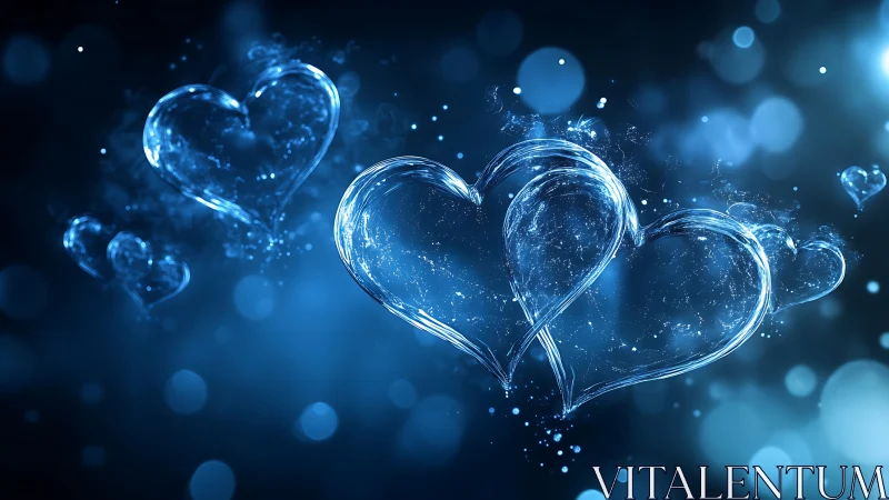 Luminescent Blue Hearts in Bokeh Particles.