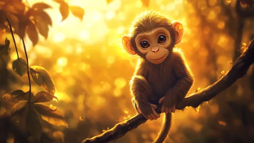 Backlit baby monkey rendered with soft bokeh and warm rim lighting