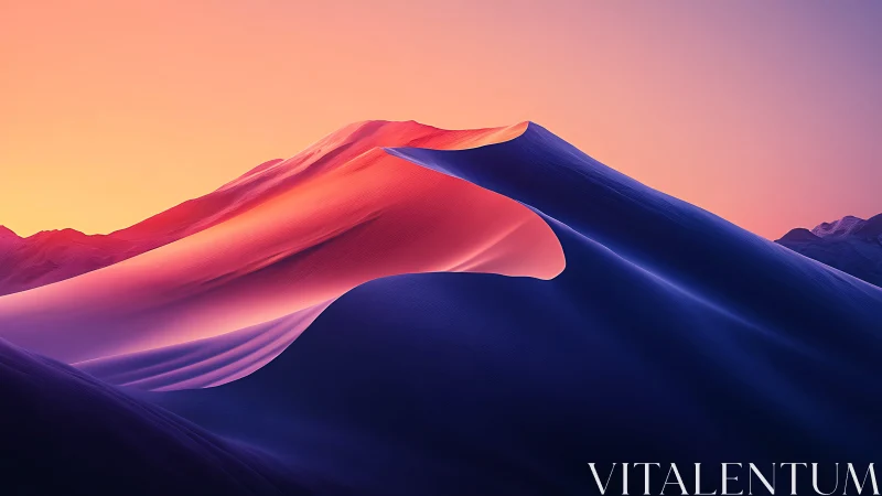 Glowing desert dunes drift gently under a dreamy sunset sky