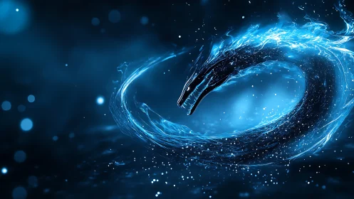 Stormlit plasma serpent coils through a frozen starlit void.