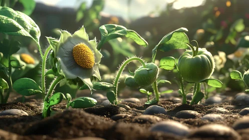 Young Chamomile Blooms Among Verdant Garden Growth.