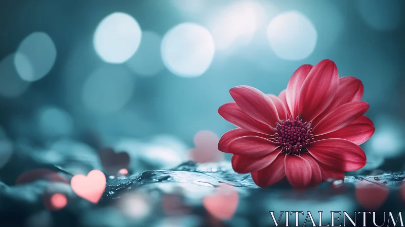 Red Dahlia with Bokeh and Luminous Heart Elements