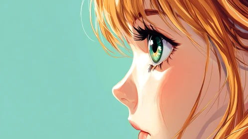 Thoughtful girl with bright green eyes in soft profile view.