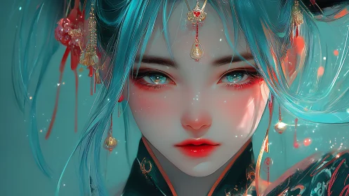 Starlit jade empress with seawash hair and ember eyes.