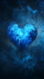 Cosmic Blue Heart Floating in Deep Space Nebula.
