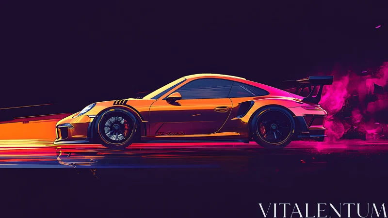 Neon racetrack whispers as a cyber sports car slices night