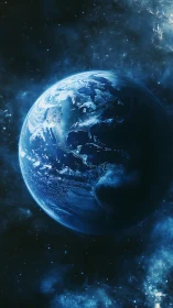 Planet Earth viewed from space with star field background.