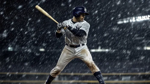 Storm-soaked slugger locks in under stadium floodlights