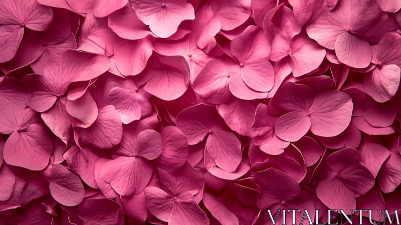 Dense arrangement of overlapping pink hydrangea petals.