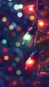 Colorful holiday string lights glow softly in winter dusk