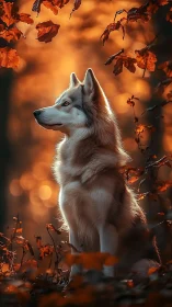 Siberian husky profile in autumn forest environment.