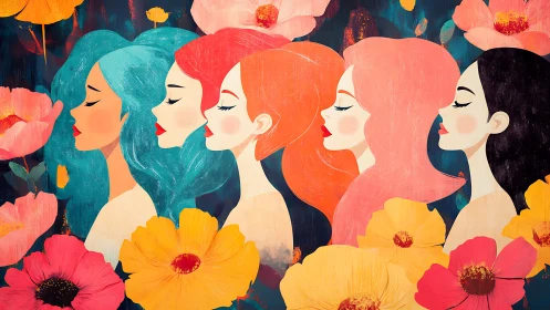 Colorful Women’s Portraits in Modern Floral Art Style.