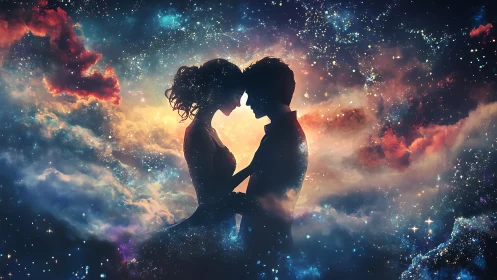 Cosmic Romance Silhouette Kiss.