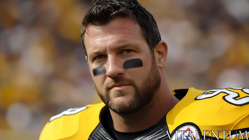 Focused football player in bold yellow game-day uniform.