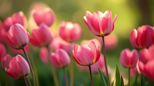 Glowing Pink Tulips Dance in Spring Light.