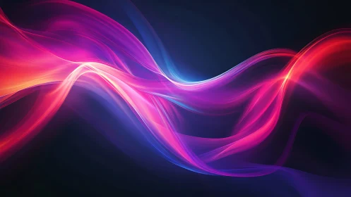 Neon light waves stream across deep gradient background.