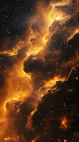 Glowing orange nebula forms vertical band in deep space