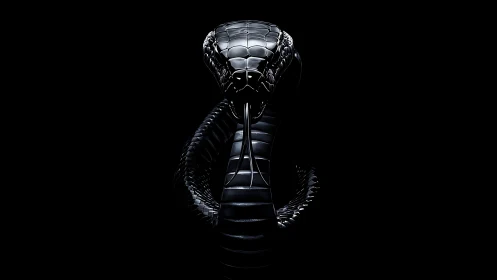 Glossy black cobra rendered against solid dark background.