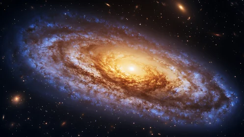 Edge-on barred spiral galaxy with luminous core and blue star-forming ring