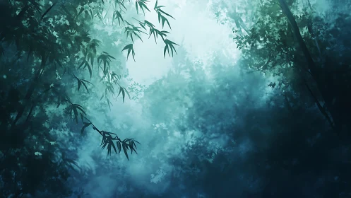 Misty Bamboo Forest Canopy Under Soft Morning Light