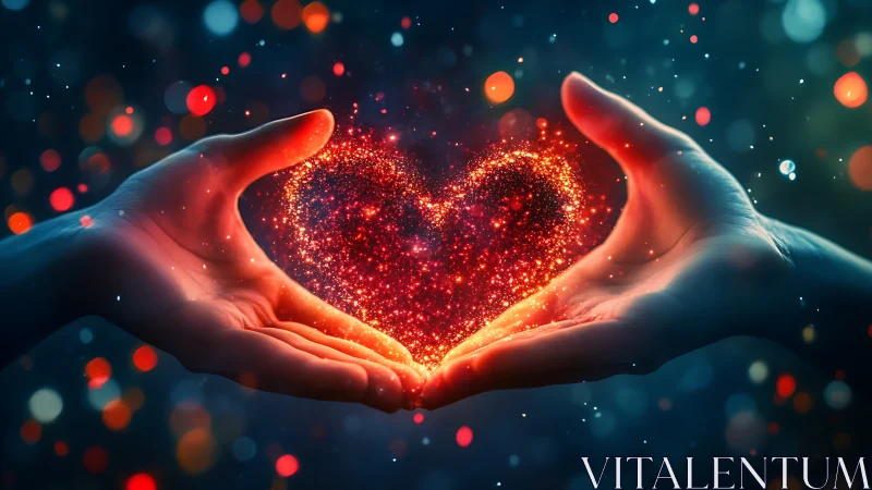 Cupped Radiance: Heart Shaped Light Escapes Outstretched Palms