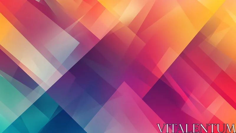 Vibrant geometric abstract background with layered transparent shapes.