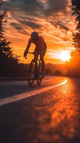 Cyclist at Sunset: Road Ride Through Golden Hour.