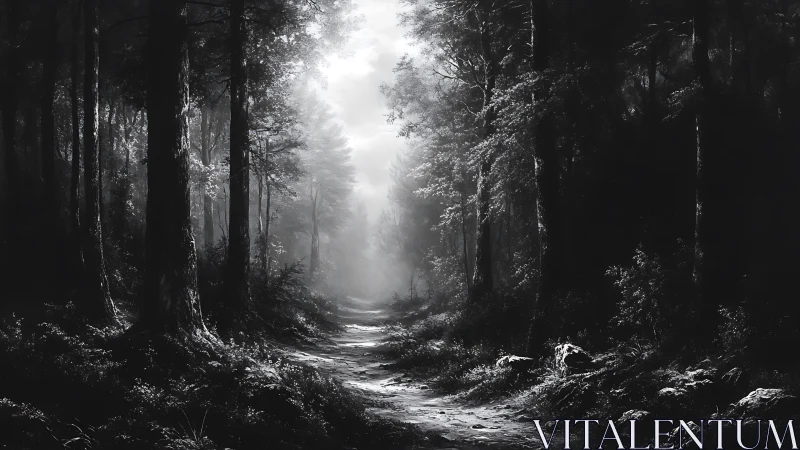Misty Forest Path: Monochromatic Landscape Study.