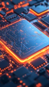 Neon-lit processor core with luminous circuit pathways.