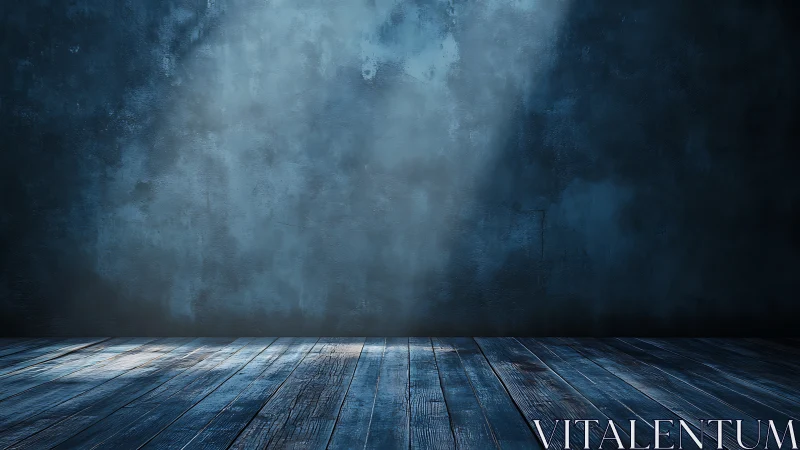 Directional overhead light illuminates worn wooden floor surface