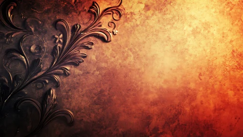 Ornate bronze floral scrolls on glowing textured wall.