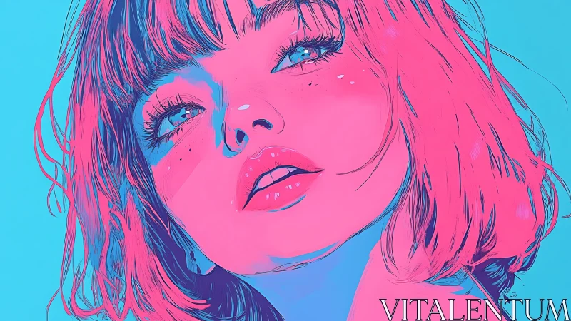 Stylized neon portrait of a young woman in close-up view.