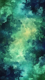 Textured teal and emerald watercolor cloudfield vertical study.