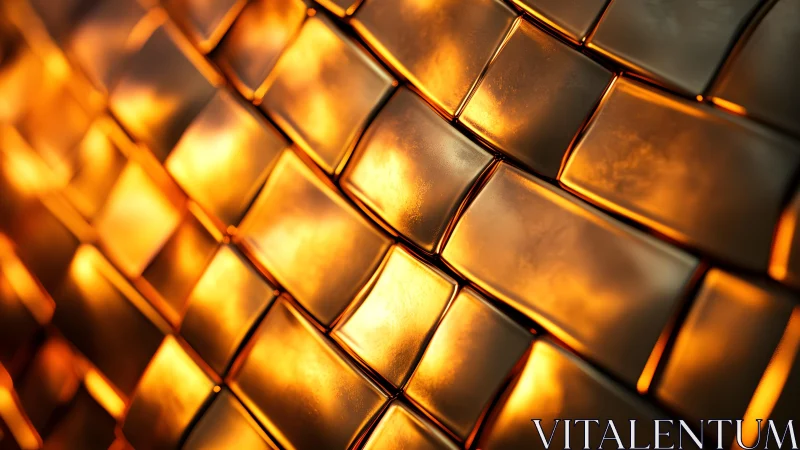 Golden Metallic Tiles Abstract Close-Up with Warm Lighting Effect.