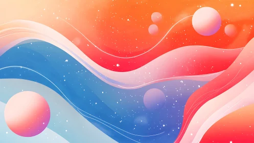 Colorful cosmic waves flow through pastel planetscape.
