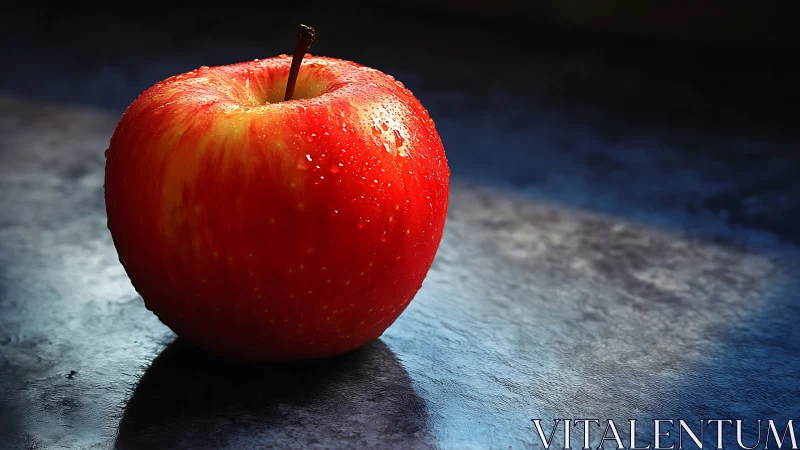 Juicy red apple glows softly in gentle natural light