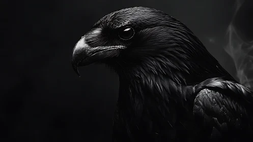 Raven intelligence glimmers within sculpted midnight feathers