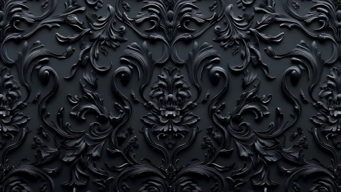 Baroque black floral relief pattern with sculpted gloss finish.