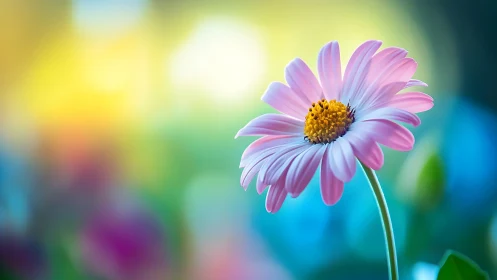 Pink Daisy Dreams Against Liquid Rainbow Blur