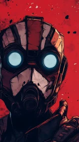 Tactical sci fi helmeted soldier portrait on red debris field