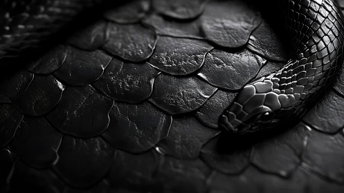 Midnight serpent resting over a sea of dark scales.