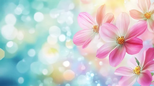 Pink Cosmos Flowers with Bokeh Garden Background.